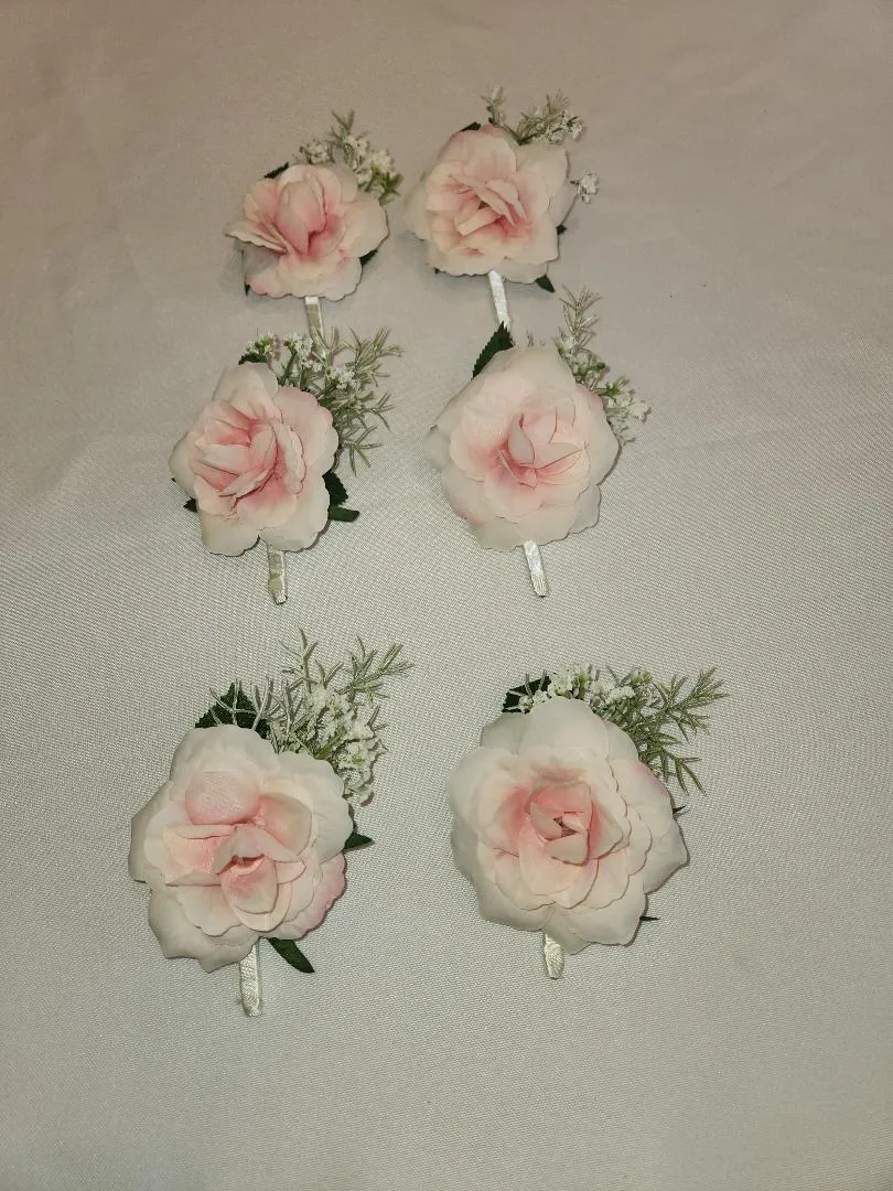 Pink Rose Boutonniere's Pocket Clip On    QTY 6