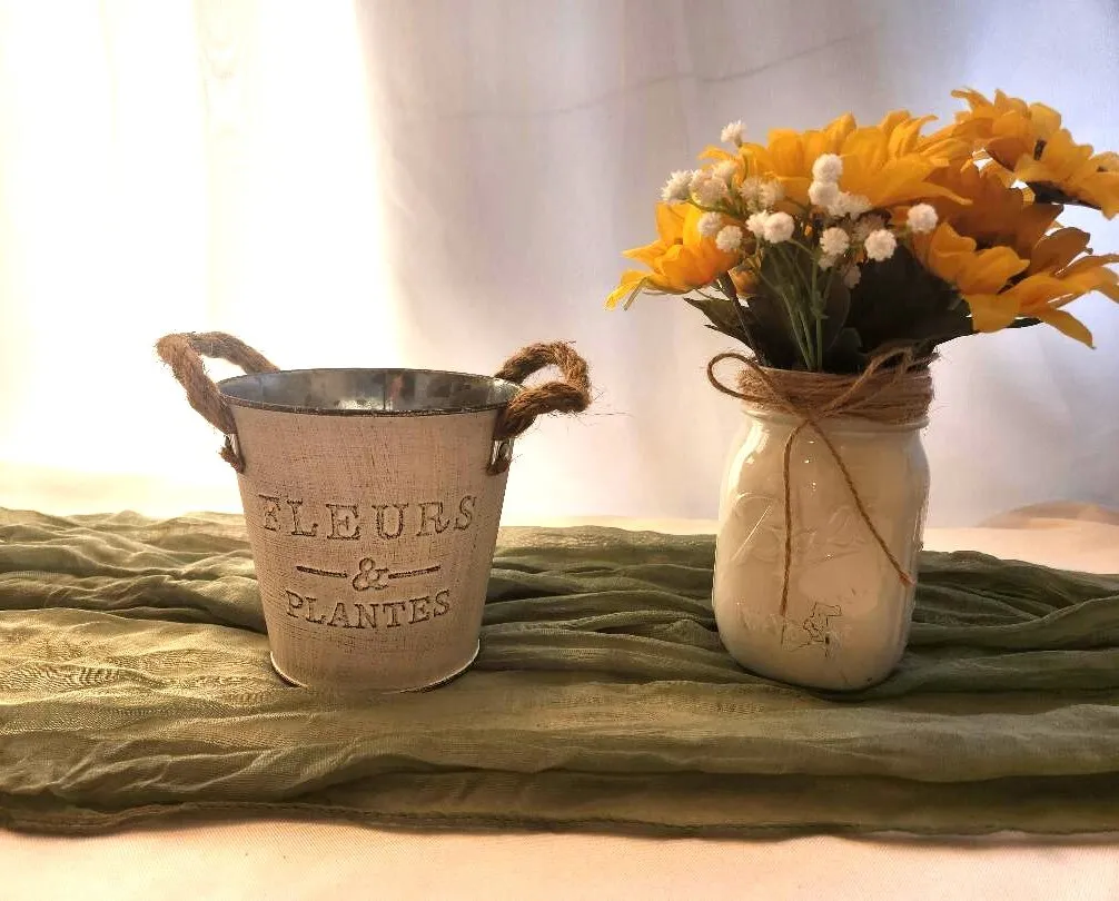 White Metal Galvanized Pails with Rope Handles   (QTY 4)