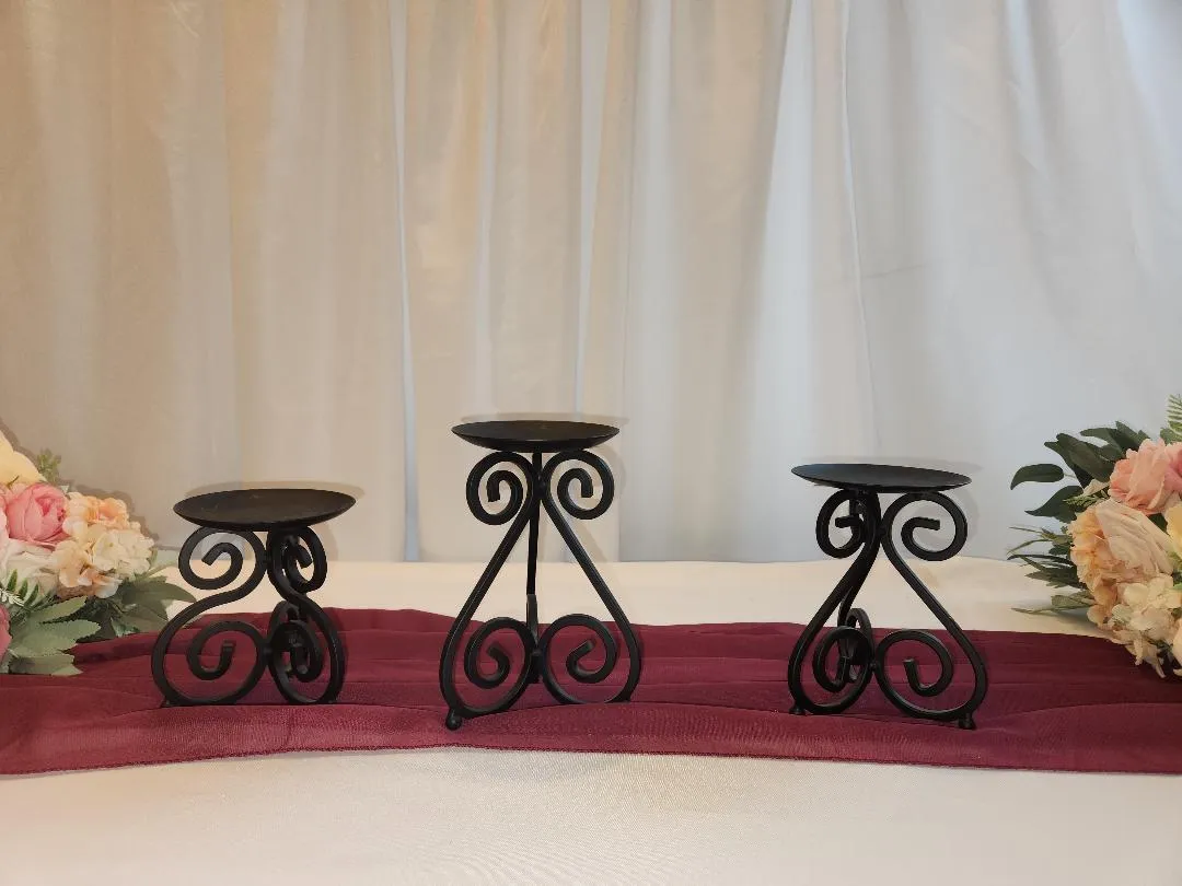 Black Metal Scrollwork Pillar Candle Holders Set of 3