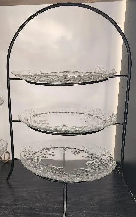 3 Tier Black Metal Serving Tower Trays Plates