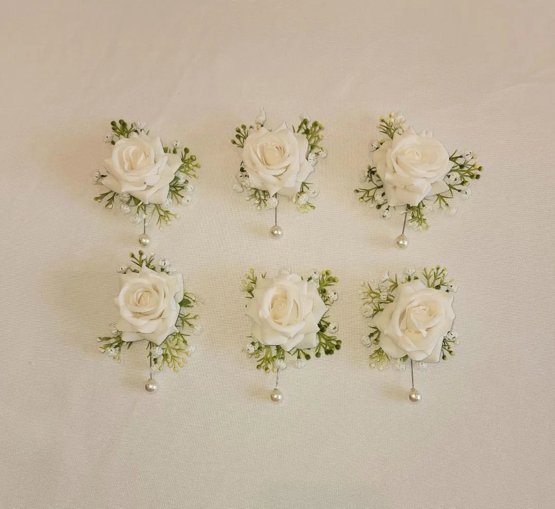 White Rose Boutonnieres Set of 6  