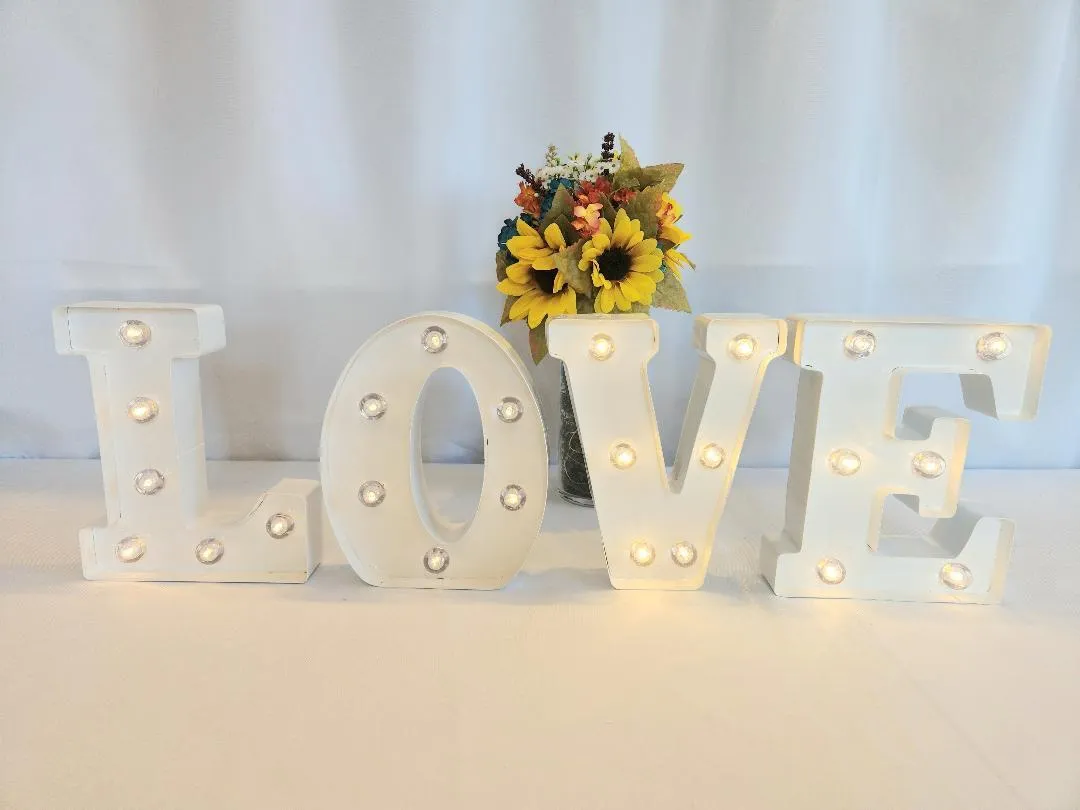 LOVE White Metal Light Up Sign Battery Operated 