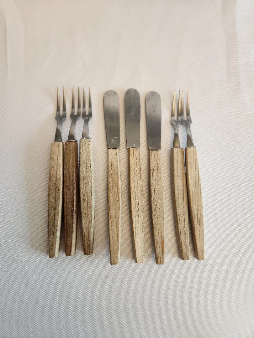 8 Piece Set Charcuterie Forks Spreader Knives Utensils Stainless Steel & Wood