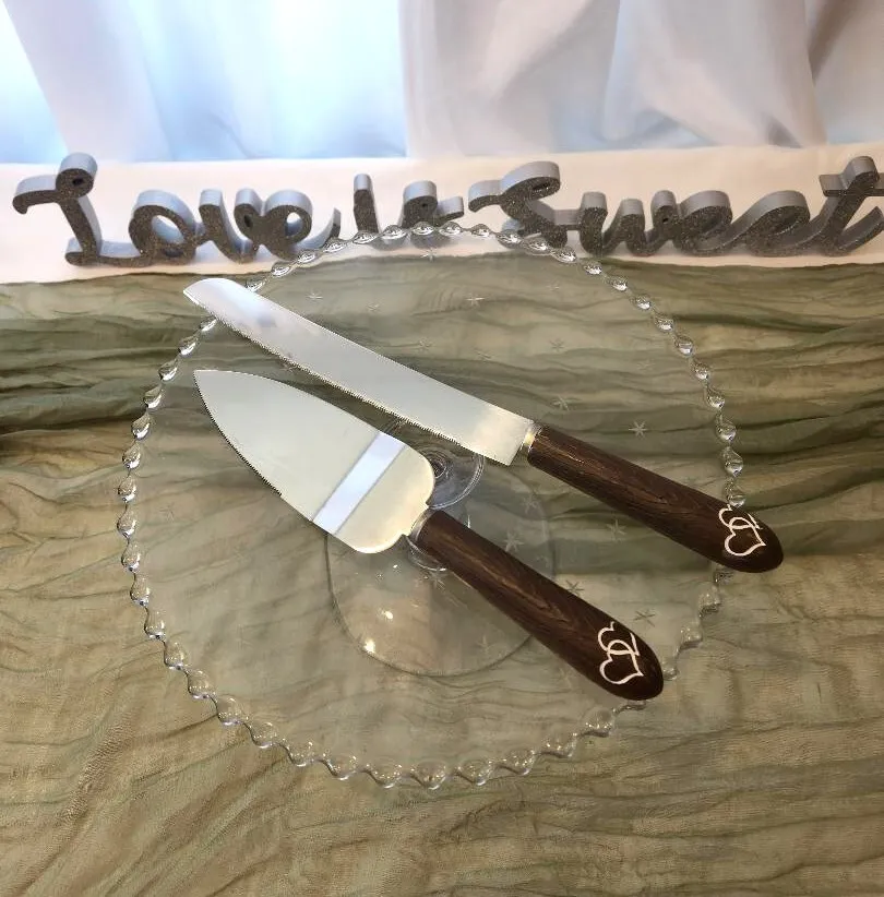 Cake Serving Set Rustic Wood Look Set