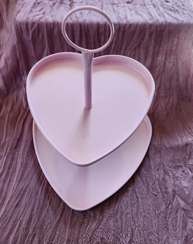 Pink Metal Heart Shaped 2 Tier Dessert Server