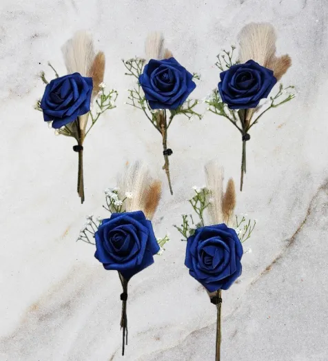 Navy Blue Pocket Groom Groomsmen Boutonnieres Matches SET E (QTY 5)