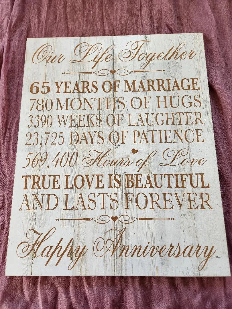 65th Wedding Anniversary Wooden Sign 