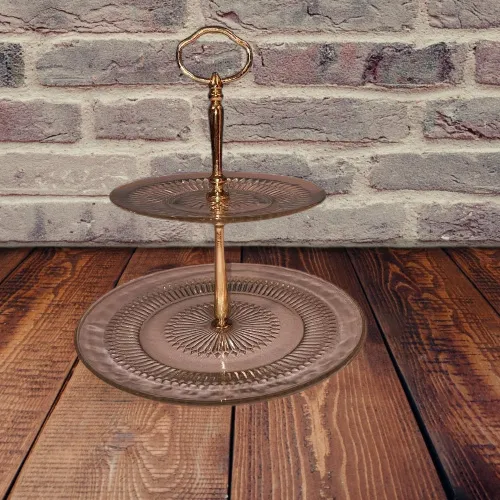 2 Tier Serving Clear Glass Serving Plate Tower