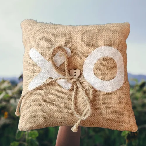 Burlap Ring Bearer Pillow XO