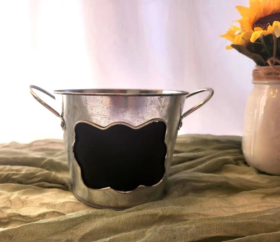 Galvanized Pail with Chalkboard Front 4 In Tall        (QTY 2)
