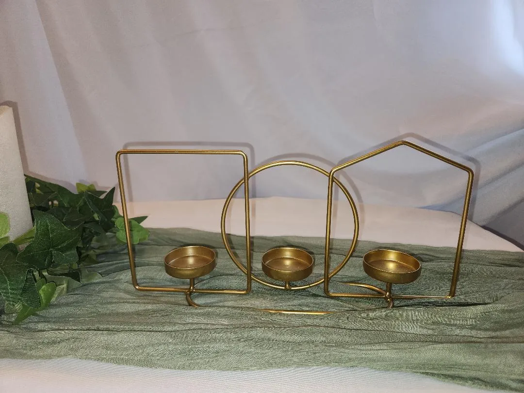 Gold Metal Modern 3  Shapes 3 Tea Light Candle Holder   (QTY 2)