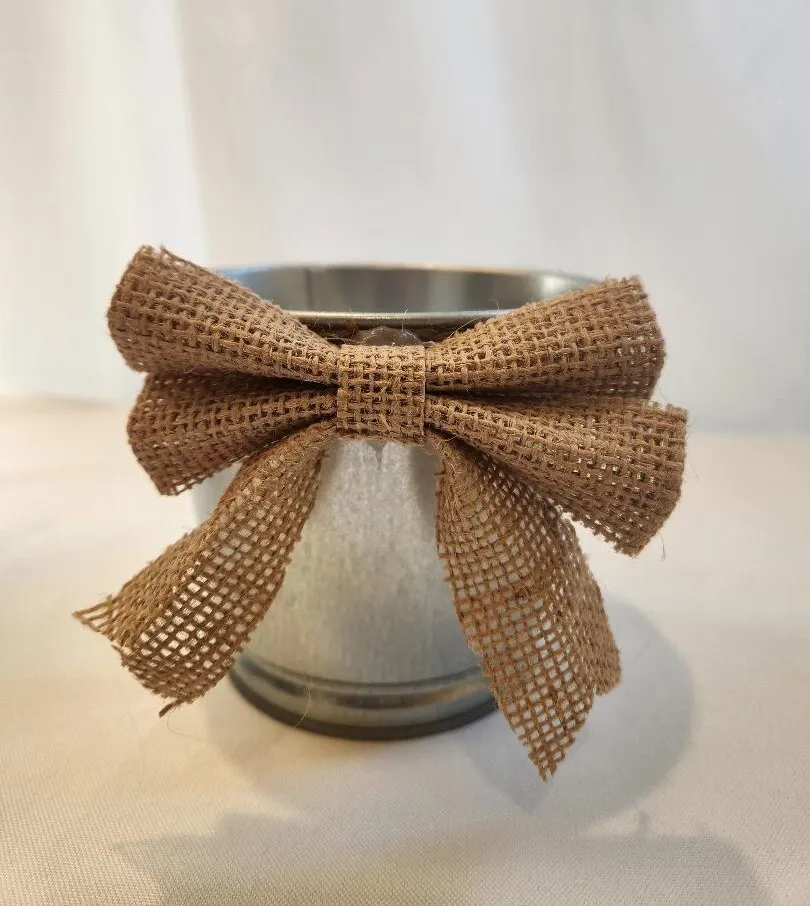 Galvanized Metal Bucket Pail Twine Wrap  Burlap Bow Small         G1