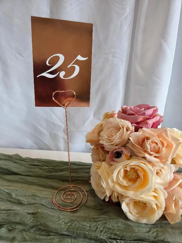 Rose Gold Metal Heart Table Number or Sign Holders   (QTY 10)