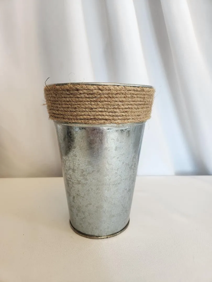 Galvanized Metal Pail Twine Wrapped Top 7 in