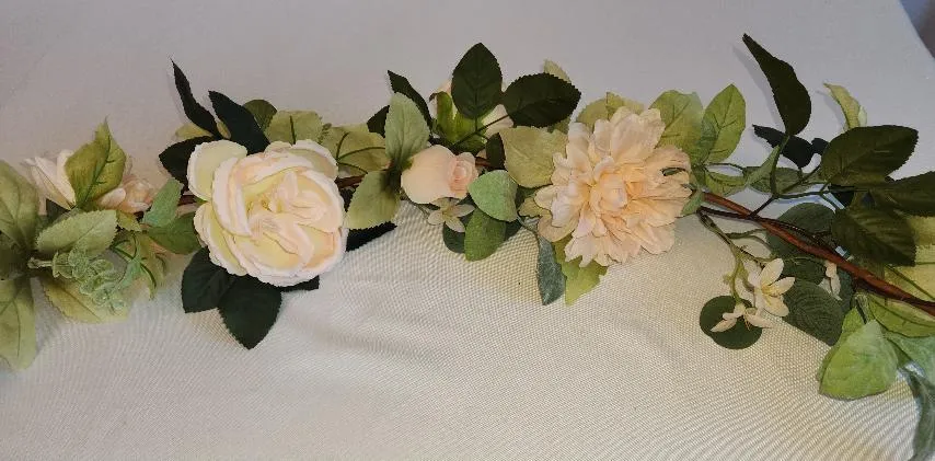 Blush Pink & White Cabbage Roses and Dahlia Greenery Garland 6 ft Arch Table