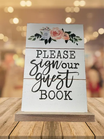 Guest Book Please Sign Wooden Floral Sign