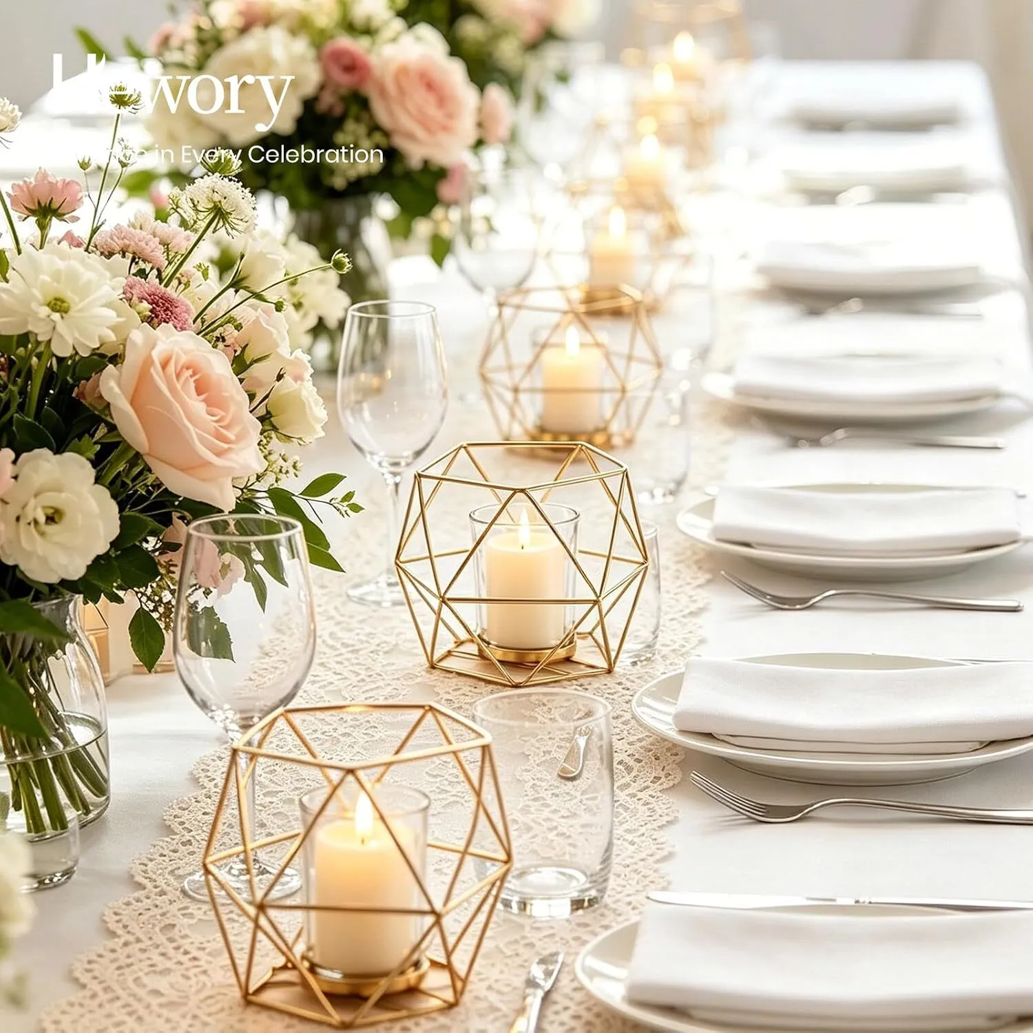 Gold Metal Hexagon Votive Candle Holders  QTY 24