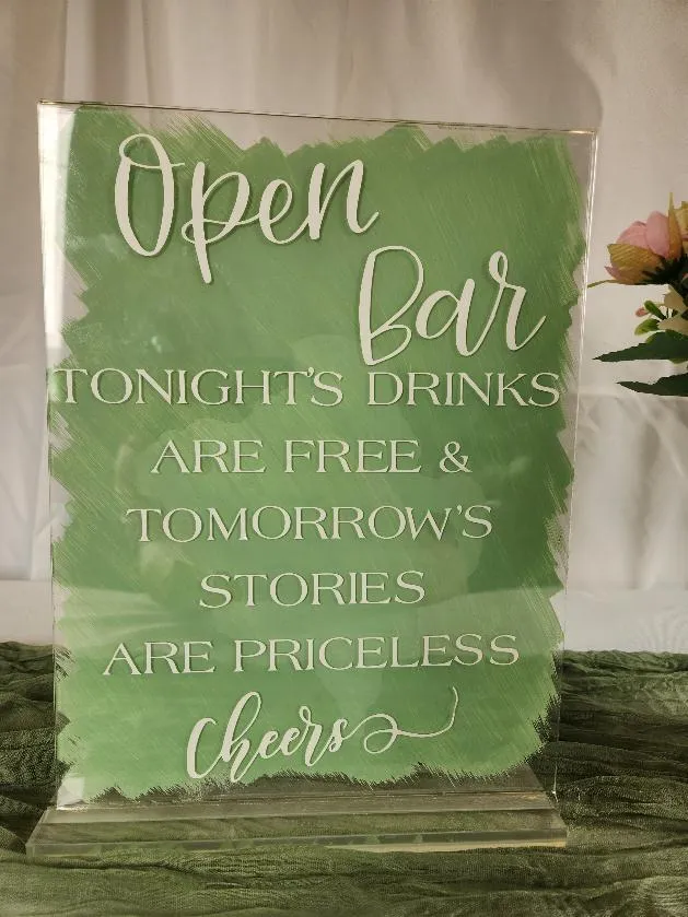 Open Bar Acrylic Sign Green and White