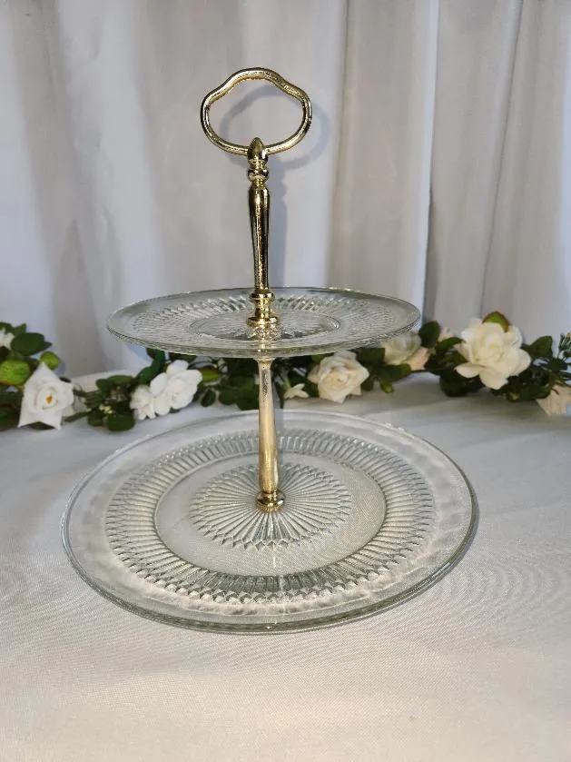 2 Tier Serving Clear Glass Serving Plate Tower