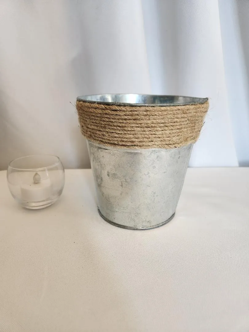 Galvanized Metal Pail with Twine Wrapped Top 5 in Tall