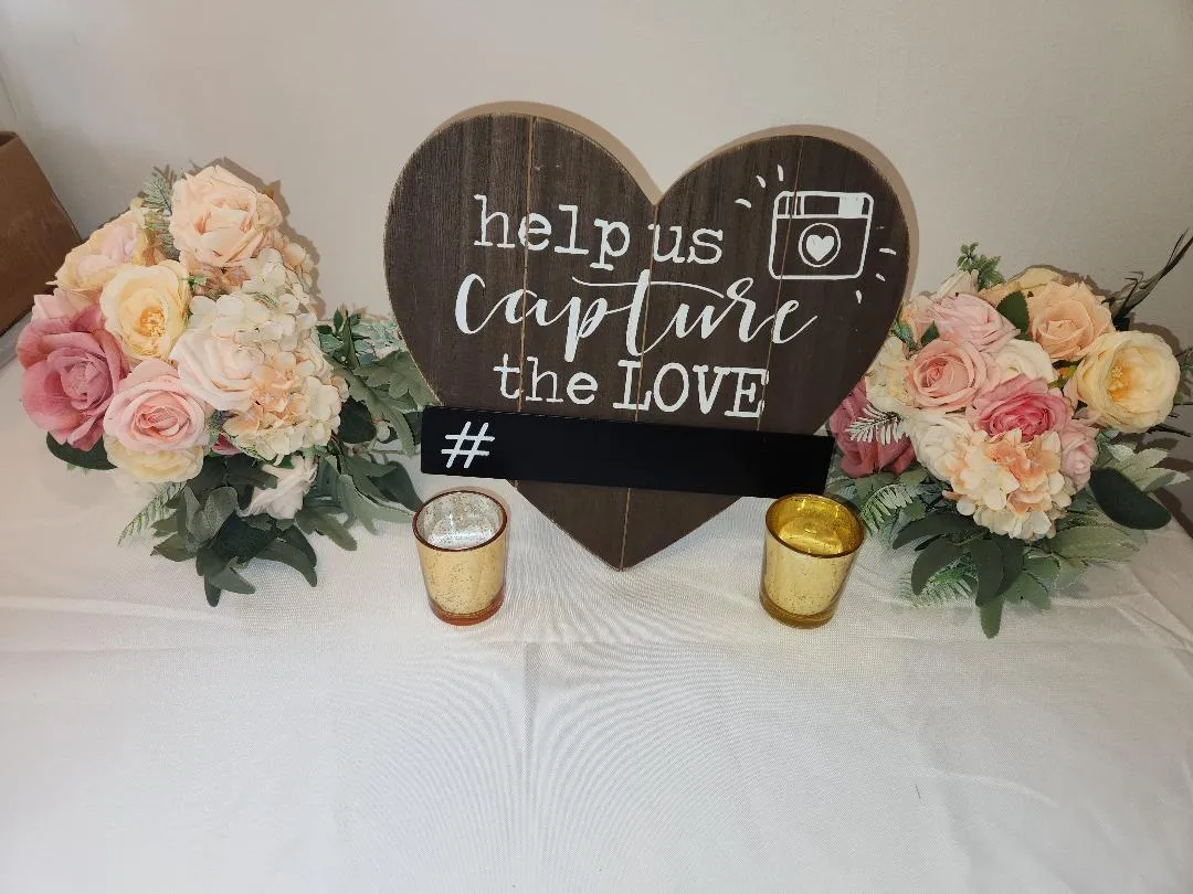 Help Us Capture The Love #  Wooden Heart Sign Photos