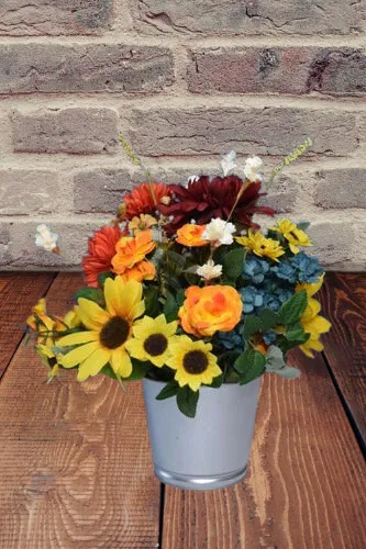 Sunflower Floral Centerpiece In A Metal Pail Table Decoration   Pail A