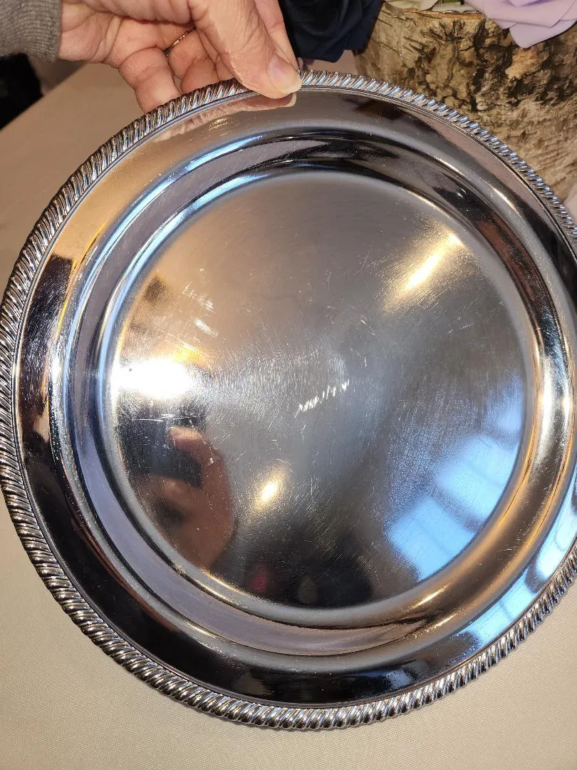 Silver Colored Metal Platter Round 10.5 Diameter Heavy Duty