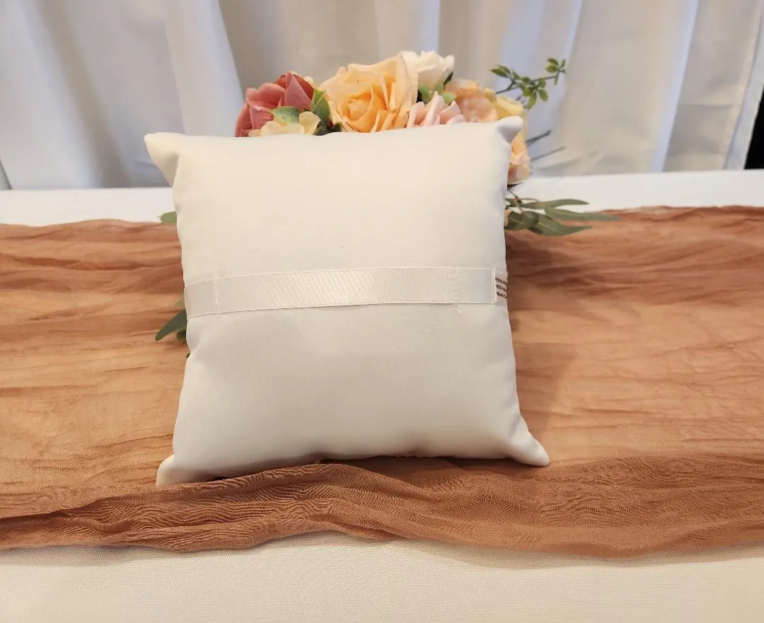 White Ring Bearer Pillow Lace and Beading Back Hand Hold