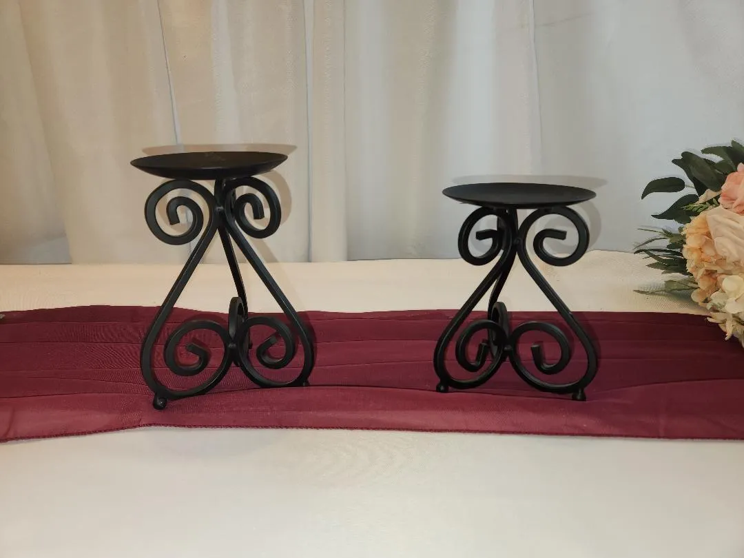 Black Scroll Patterned Pillar Candle Holders   Set of 2 