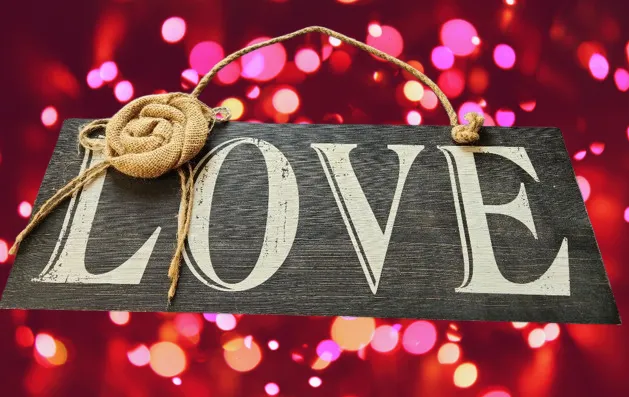 Black LOVE Wooden Sign Hangs with Burlap Rosette
