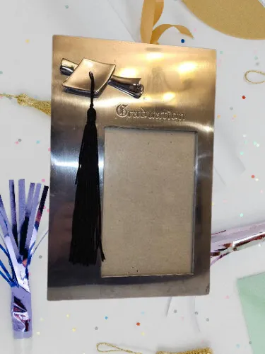 Graduation Frame Silver Metal with Tassel