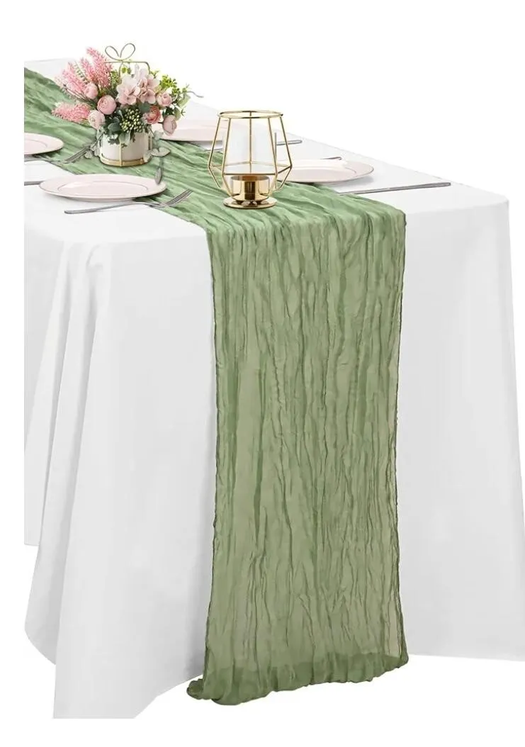 6ft Sage Green Gauze Cheesecloth Table Runners Wavy  (QTY 10)