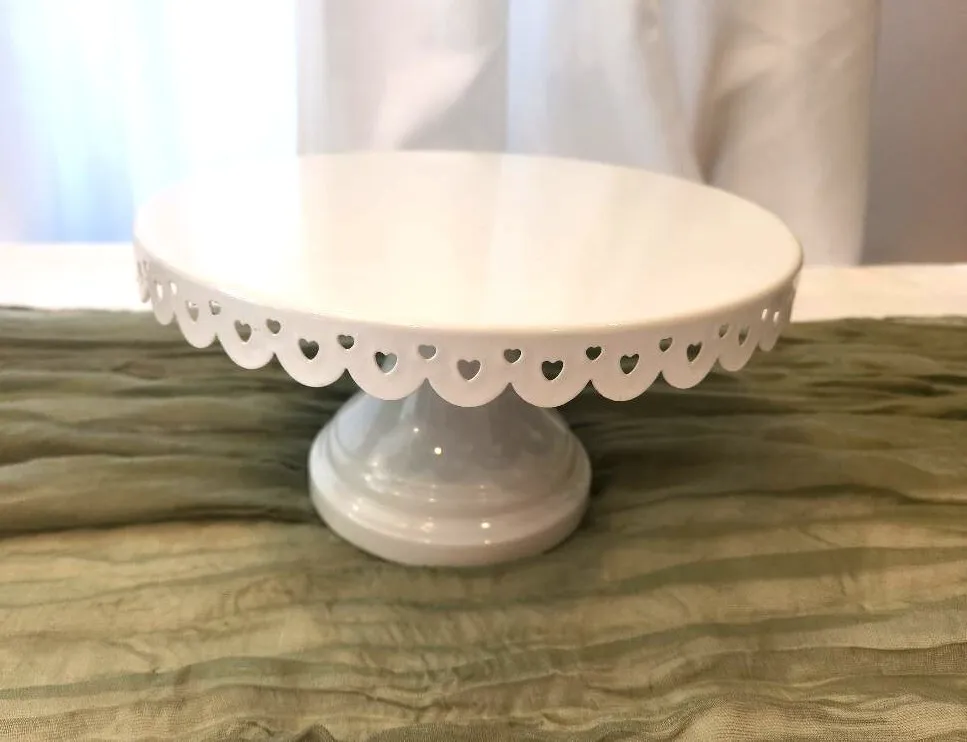 White Metal Hearts Design Cake Stand Plate 9 in Top Diameter