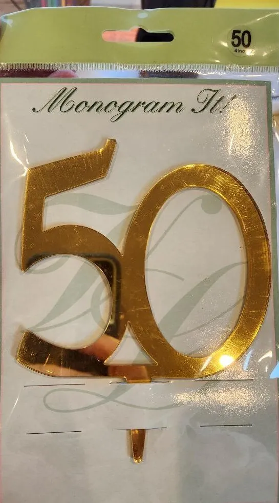 50 Gold Mirrored Cake Topper Birthday or Anniversary Party
