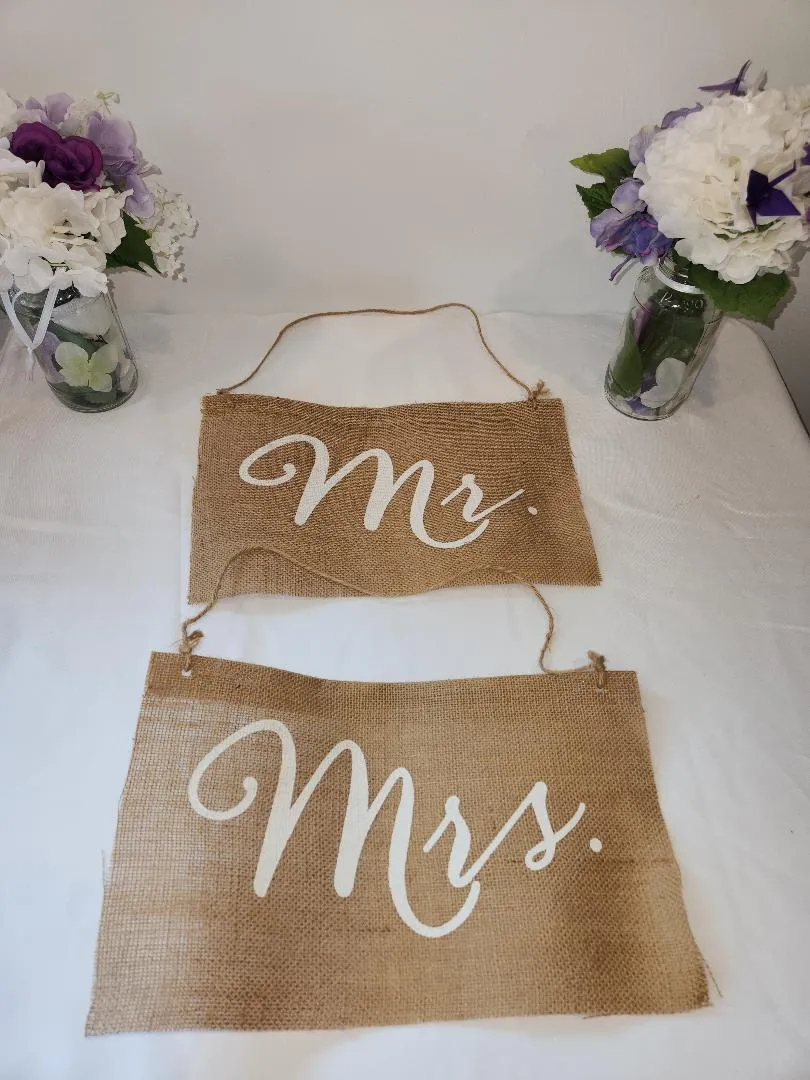 Mr & Mrs Burlap Chair Signs or Head Table