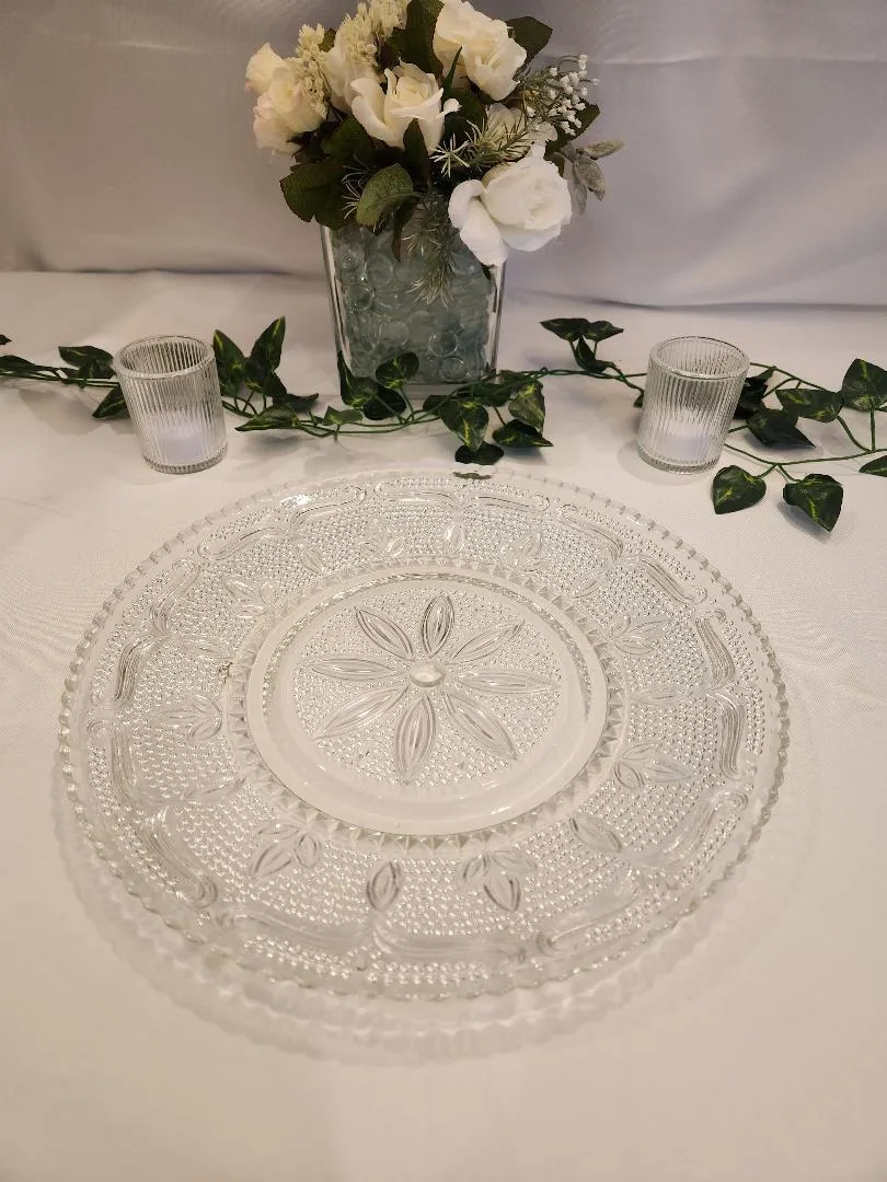 Glass Round Serving Plate Platter Sunflower & Dot Design  (QTY 2)