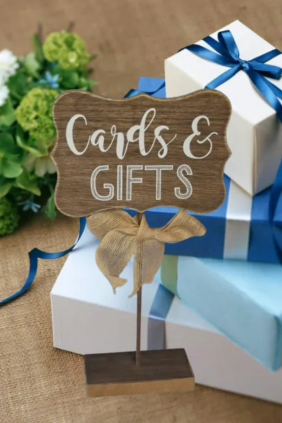 Cards & Gifts Sign Tall Wooden With Burlap Bow    QTY 3