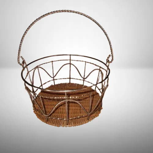 Metal Silver Colored Basket Open Pattern with Woven Bottom