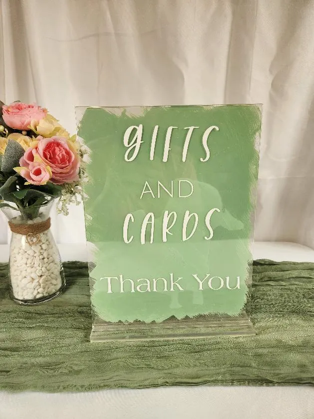 Green & White Acrylic Gifts and Cards Thank You Sign