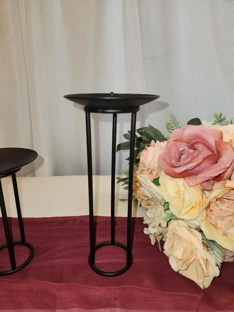 Black Metal Modern Round Disc Pillar Candle Holders Set of 3
