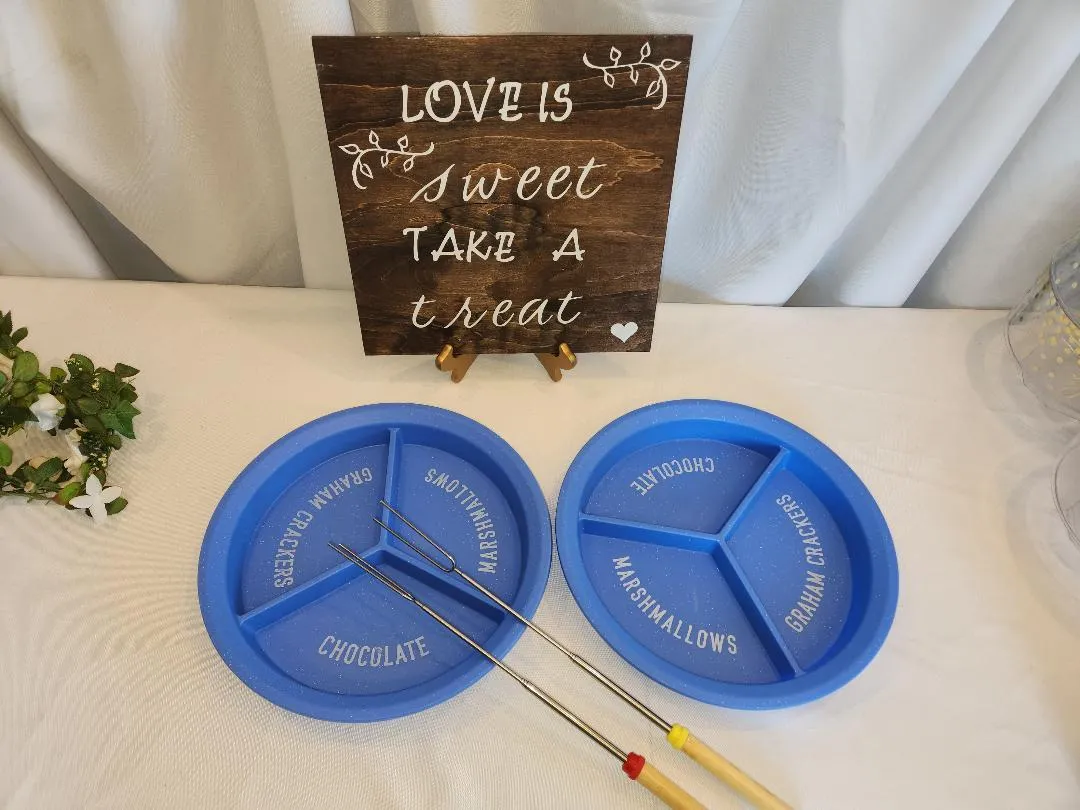 S'mores Round Blue Trays 3 Sections or Fixings Heavy Duty  (QTY 2)