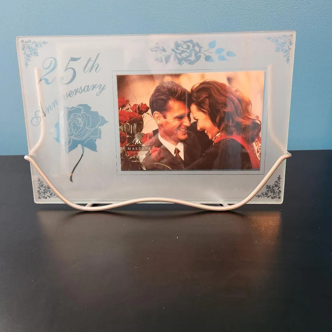  25 th Anniversary Frosted Glass Photo Frame & Stand FOR SALE ONLY