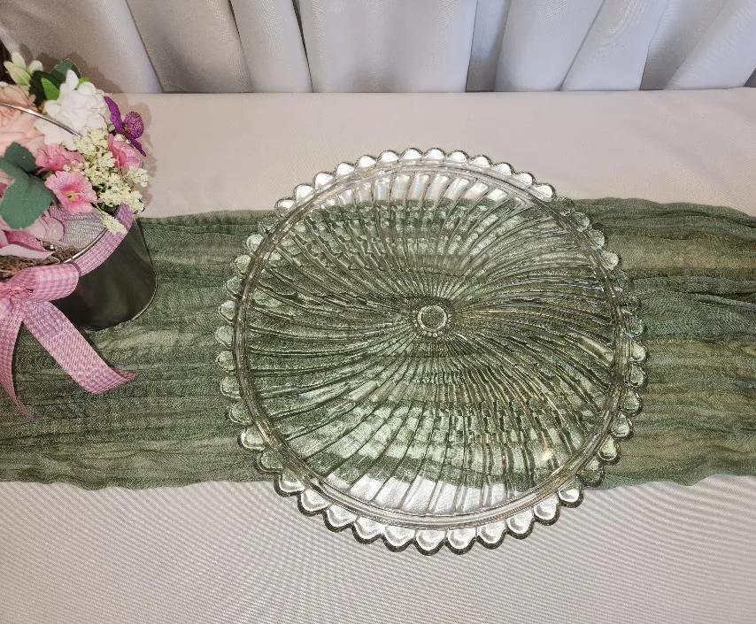Glass Swirl Cake Plate or Serving Platter Footed 12.25 in Diameter