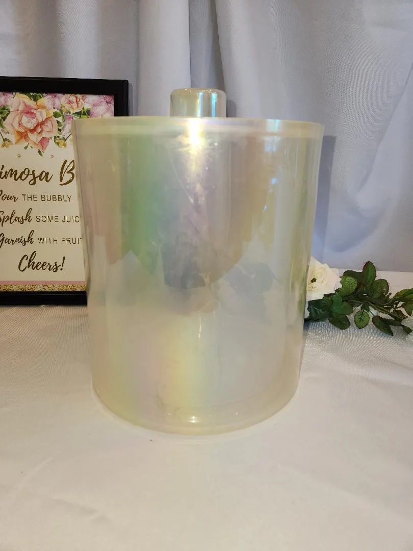 Ice Bucket Modern Iridescent Clear W Tongs