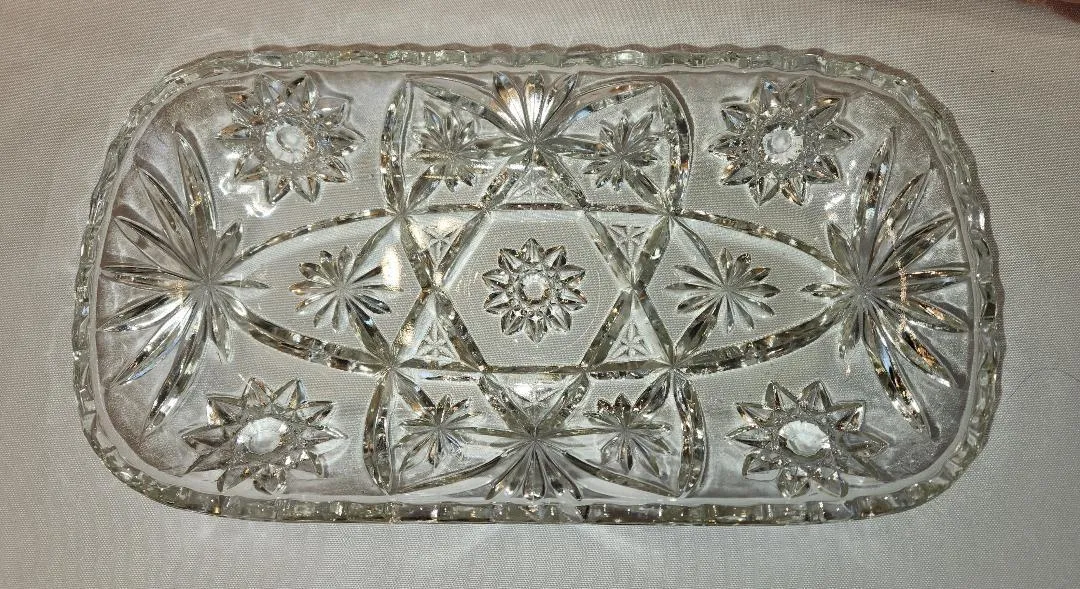 Cut Glass Serving Tray 12 in Long