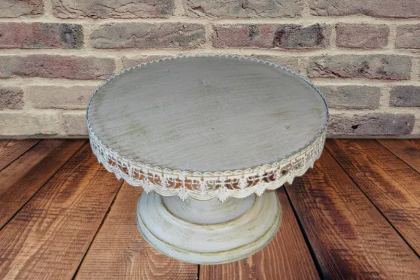 Cake Stand White Metal & Wood 16 in Diameter