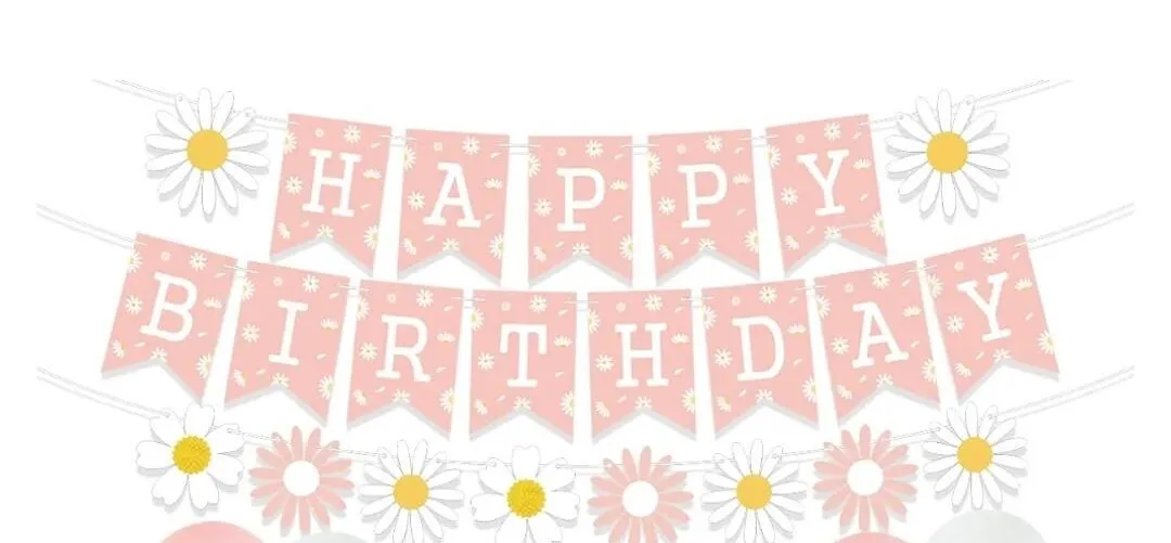 Happy Birthday Daisy Pink & White Banner