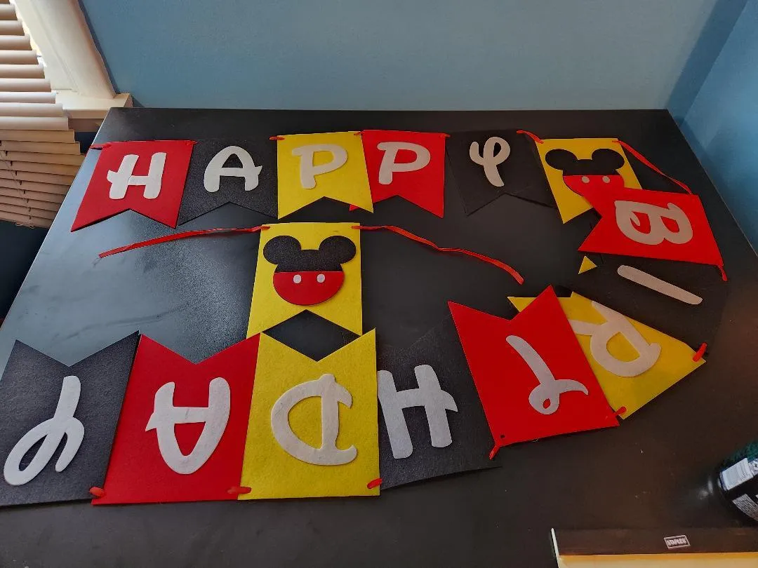Happy Birthday Mickey Mouse Felt Banner & High Chair Piece