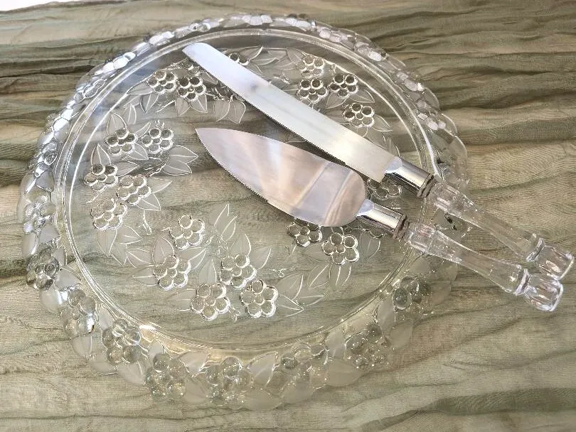Glass Pressed Floral Dessert Plate & Cake Plate