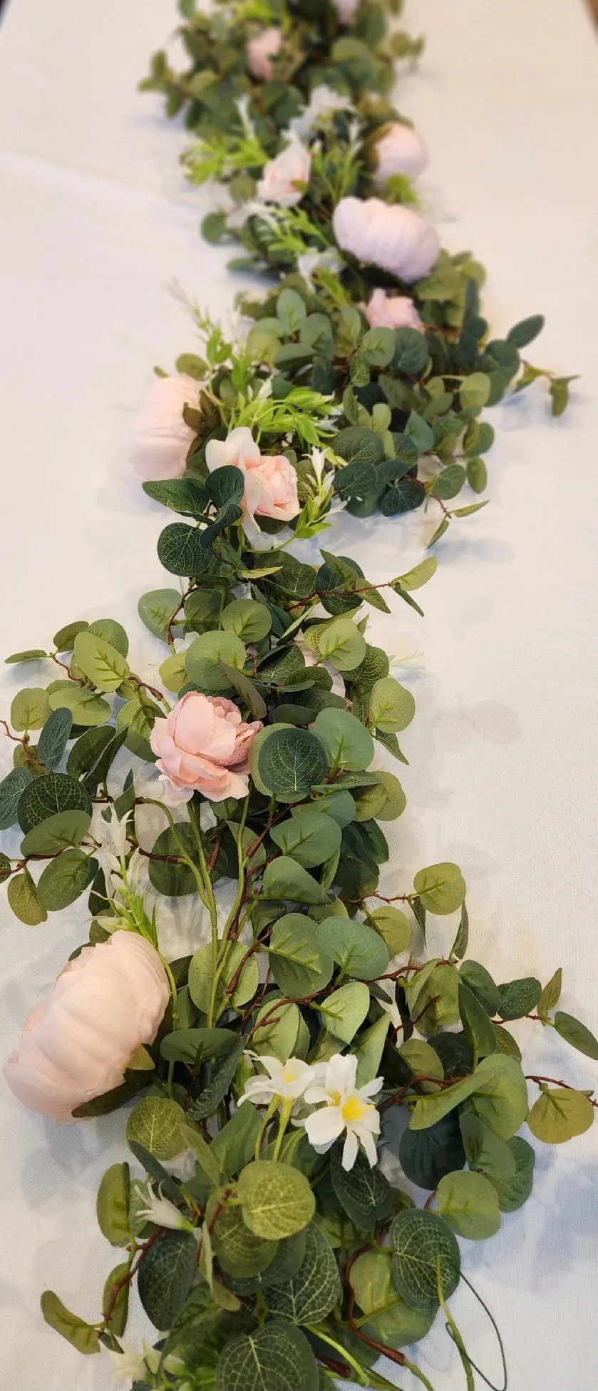 Pink Roses and Cabbage Roses with White Flowers Floral Garland Arch Decoration 